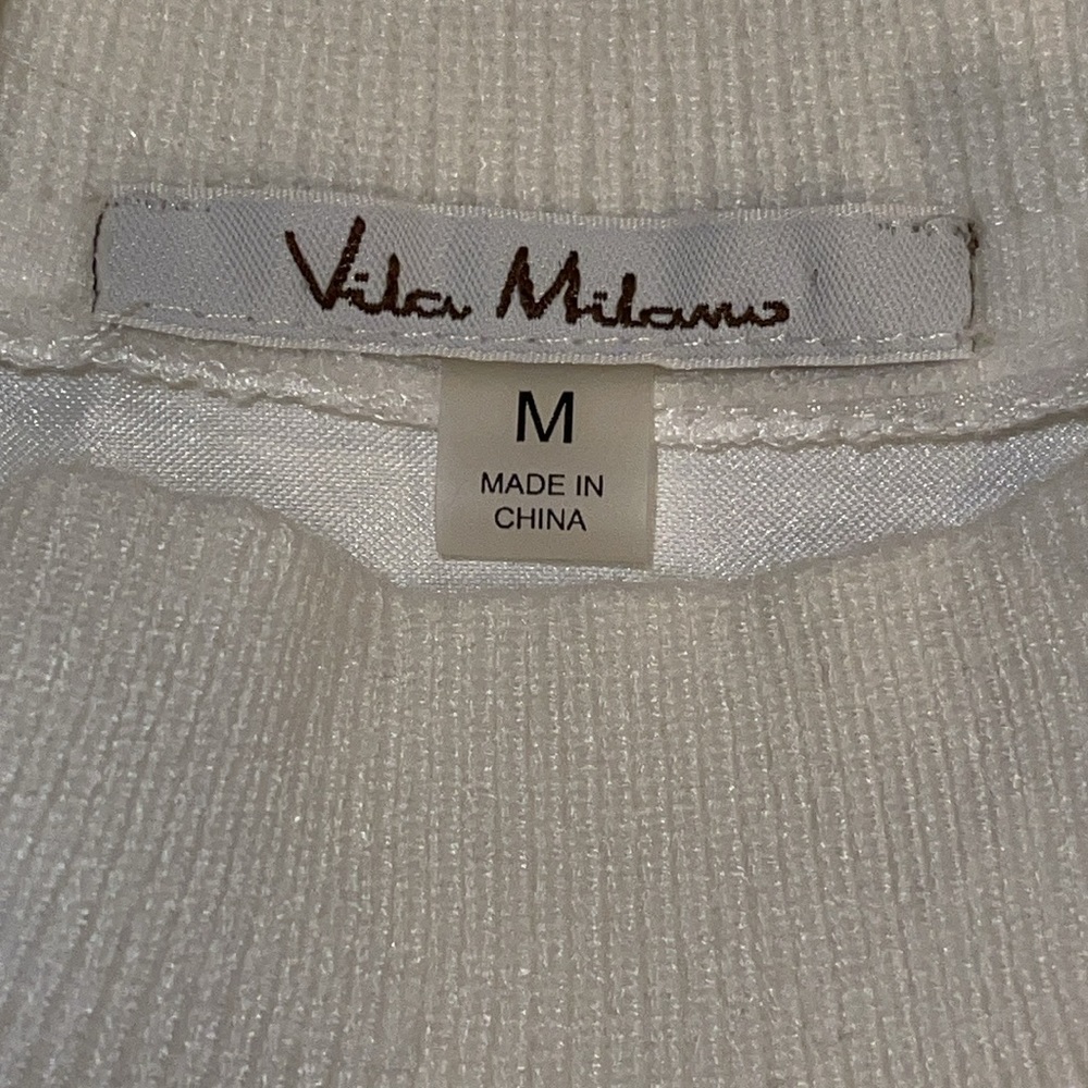 Vila Milano White Wool Blend Multi Fabric Mock-neck Sweater Sz. MD. - Picture 12 of 12